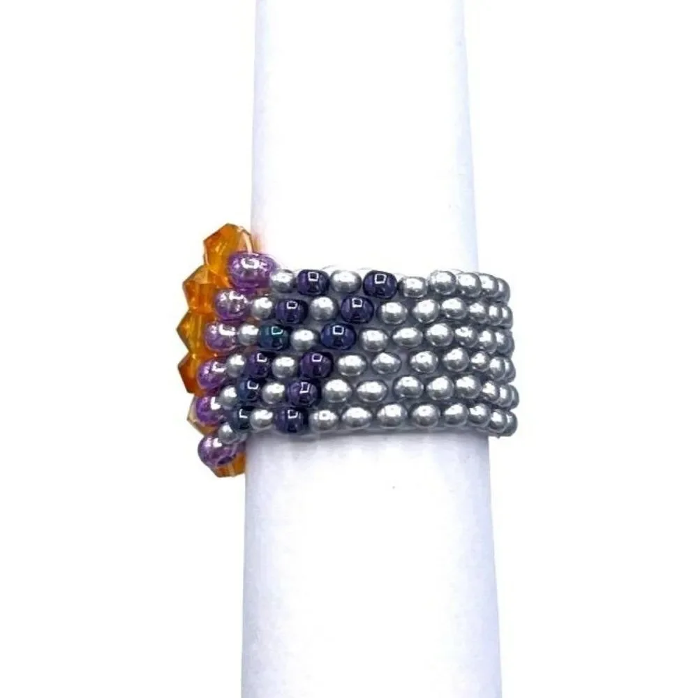 Silver with Purple and Orange Topaz Crystal Cellini Spiral Statement Ring Size 6